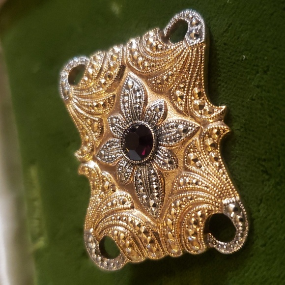 Art Nouveau Ornate Statement Sash Brooch with Ruby Red Crystal - Picture 2 of 6